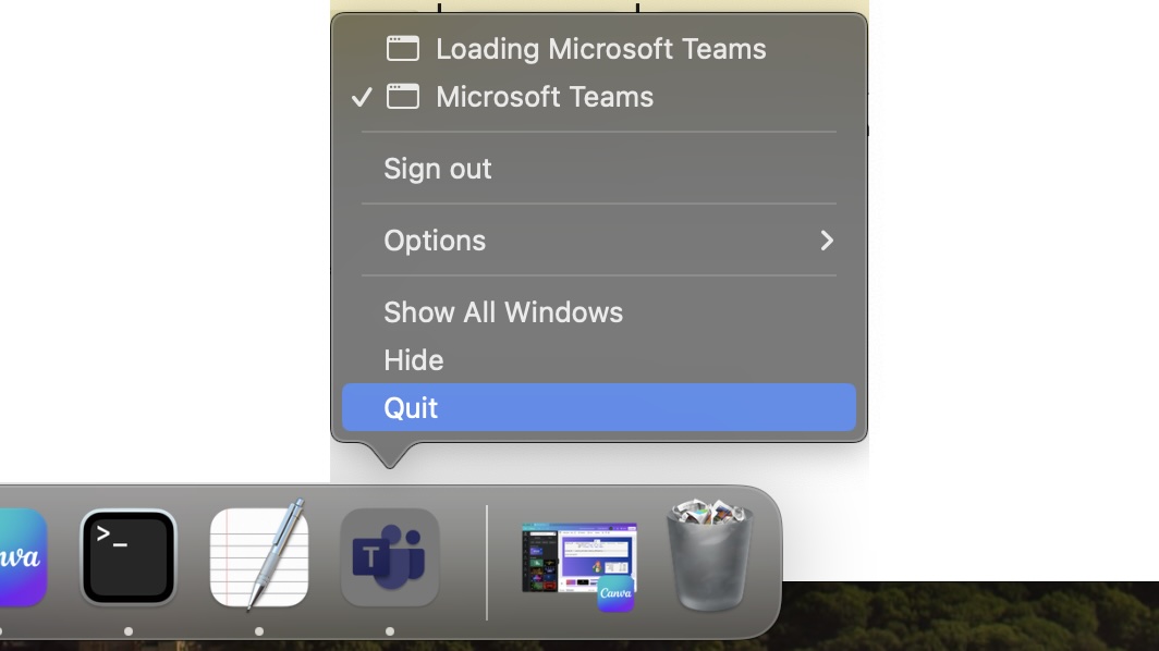 Quit Microsoft Teams on Mac